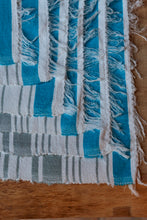 Load image into Gallery viewer, Handmade cotton set of placemats in grey and blue stripes. Sustainable, ethical sourcing
