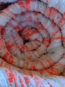 Handwoven Orange white pattern cotton rug details