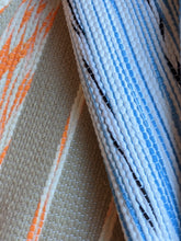 Load image into Gallery viewer, Pattern details handmade blue white and orange pattern cotton rug