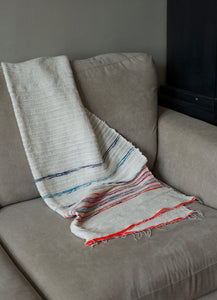 Handmade cotton blanket throw in navy blue, light blue and orange