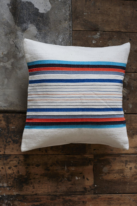 Handmade cotton blue orange white pattern cushion cover