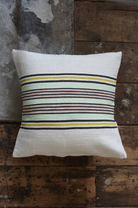 Handmade cotton green yellow striped cushion cover