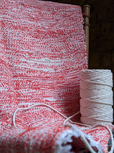 Handmade cotton red white handwoven rug details
