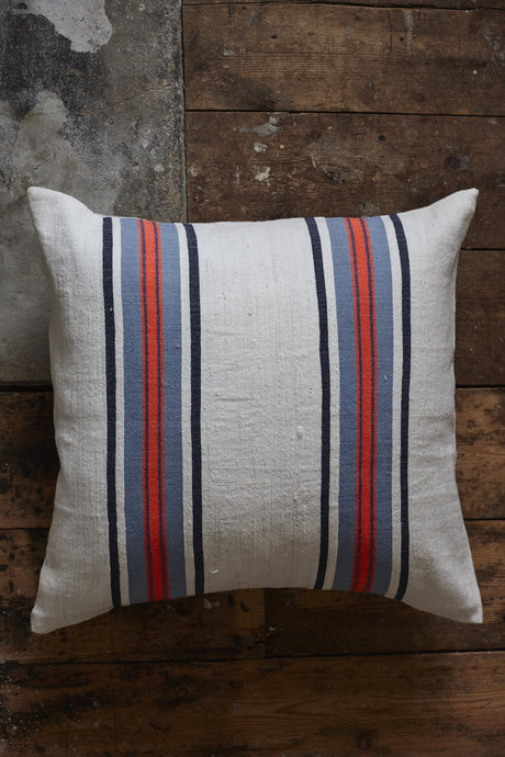 Handmade handwoven blue orange cotton cushion cover front side