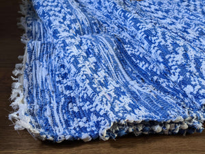 Handmade handwoven cotton blue white rug detailsir