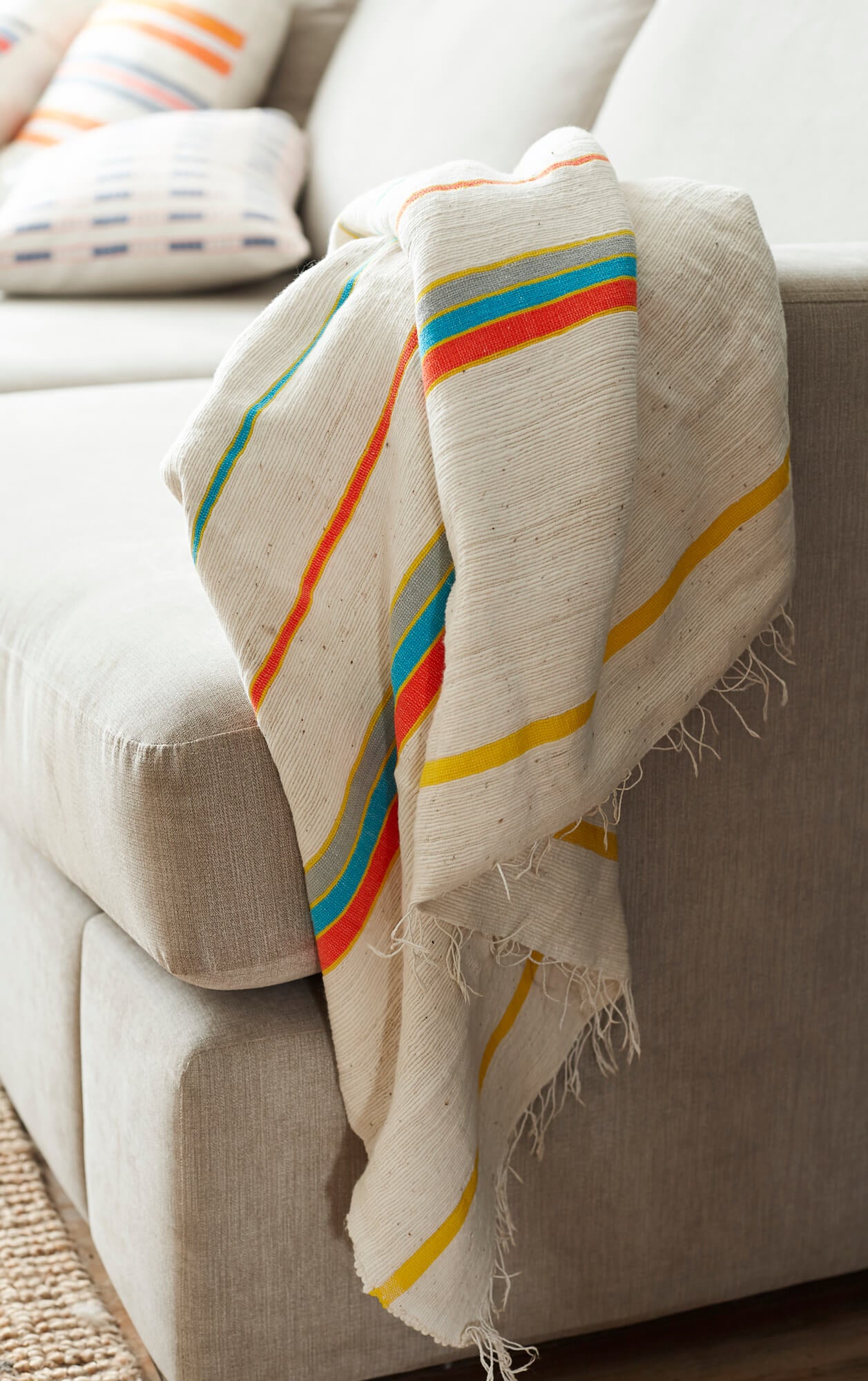 Handmade multicoloured cotton blanket throw