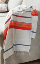 Load image into Gallery viewer, Handmade white orange and blue cotton throw blanket