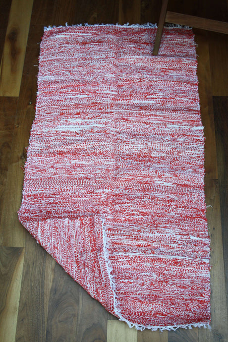 Handmade cotton red white handwoven rug